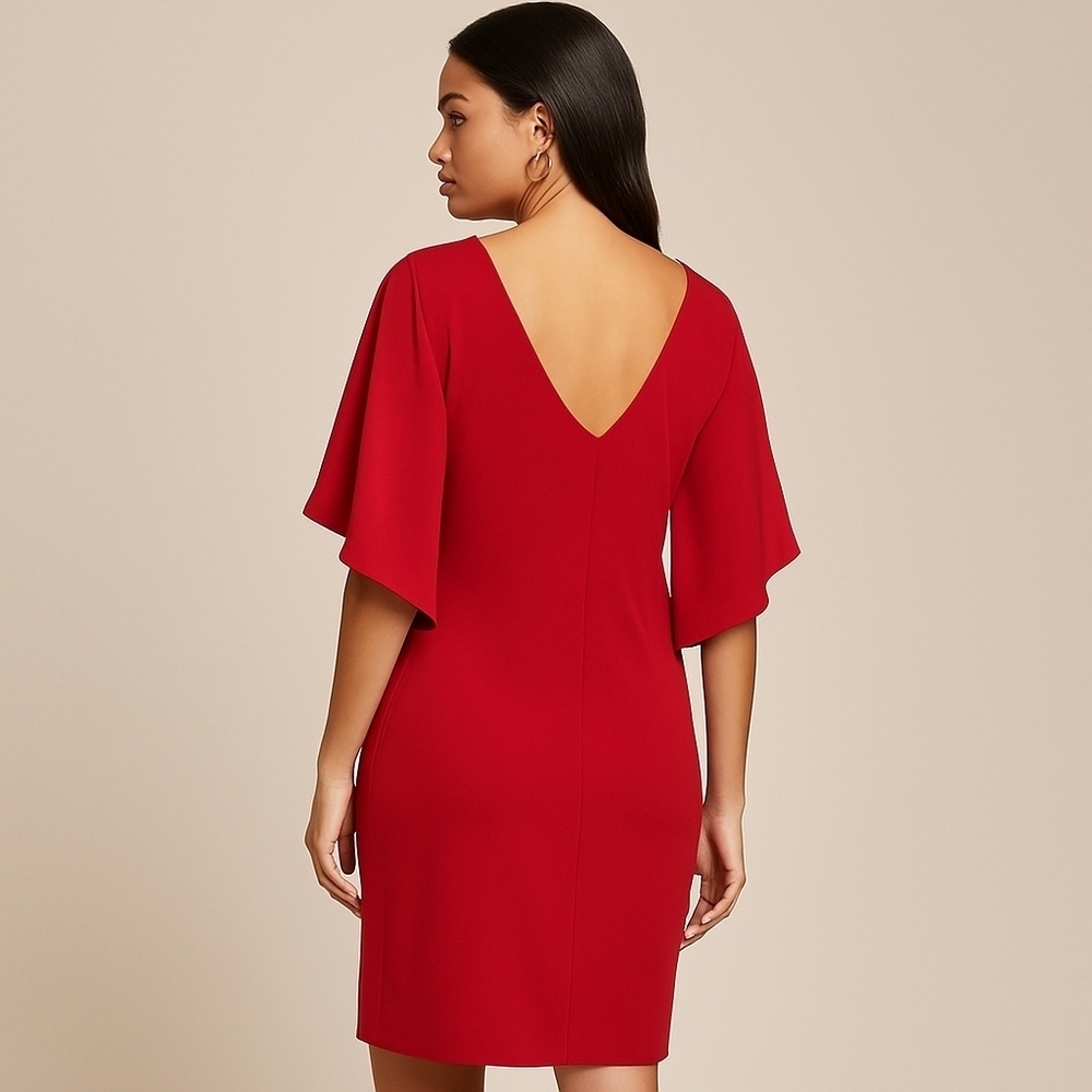 Calvin Klein Red Shift Dress with Ruffle & Zipper Detail Size 2 NWT - Picture 2 of 6